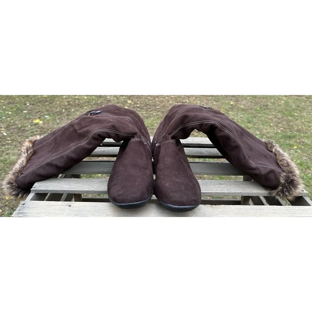 Natural Soul by Naturalizer Brown Faux Suede Tall Boots Faux Fur Trim Zip 6.5
